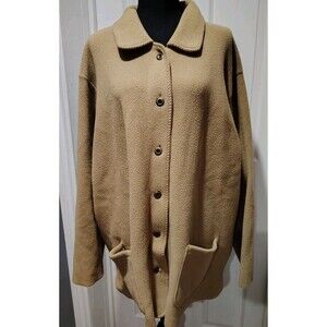 Vintage LL Bean Tan Fleece Jacket Button Close Coat Women Sz 3x?  Lightweight